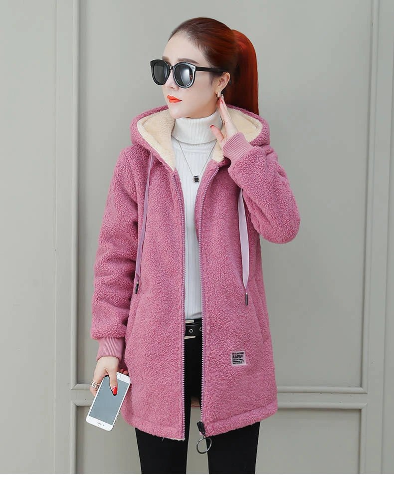 Autumn Winter New Women's Thickened Fleece - lined Medium - length Jacket Style Korean Version Loose - fit Cardigan Top Coats - Maison zamor