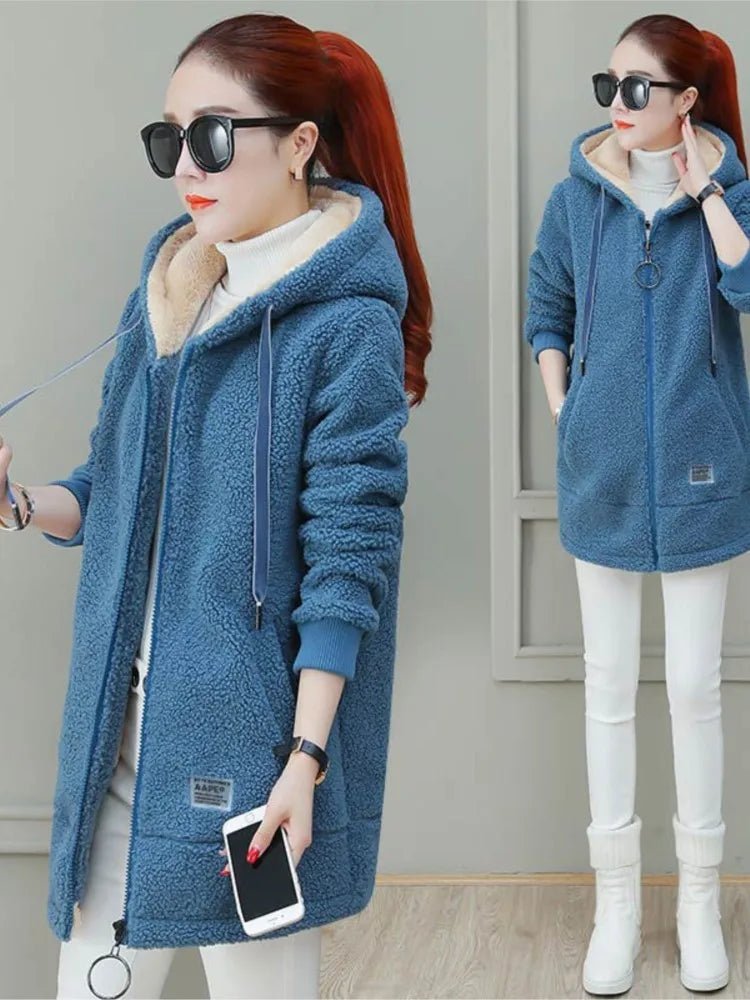 Autumn Winter New Women's Thickened Fleece - lined Medium - length Jacket Style Korean Version Loose - fit Cardigan Top Coats - Maison zamor