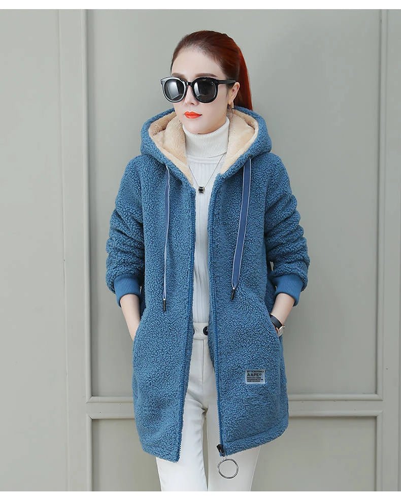 Autumn Winter New Women's Thickened Fleece - lined Medium - length Jacket Style Korean Version Loose - fit Cardigan Top Coats - Maison zamor