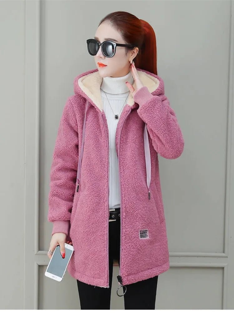 Autumn Winter New Women's Thickened Fleece - lined Medium - length Jacket Style Korean Version Loose - fit Cardigan Top Coats - Maison zamor