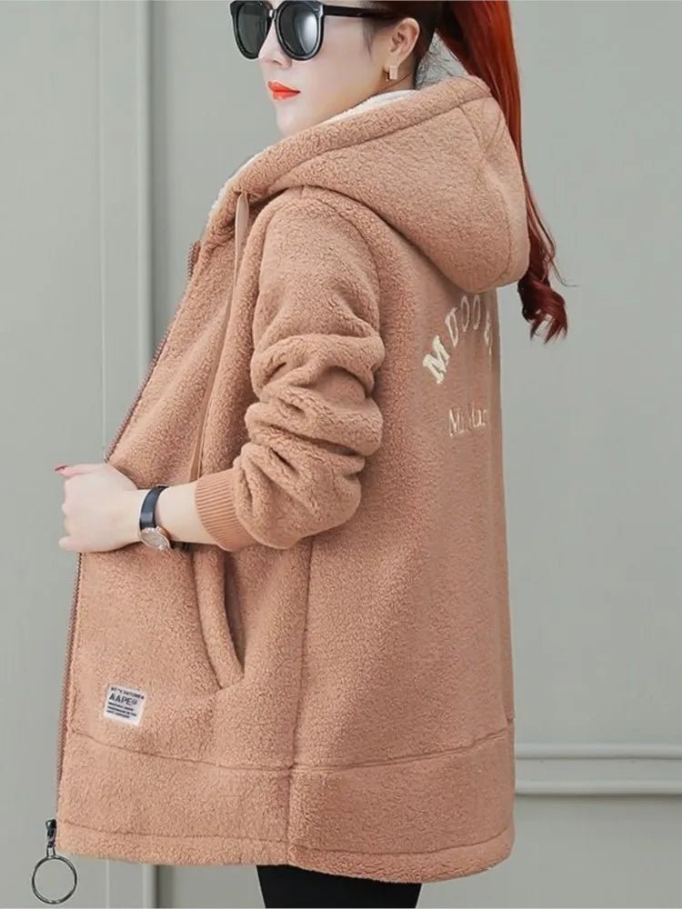 Autumn Winter New Women's Thickened Fleece - lined Medium - length Jacket Style Korean Version Loose - fit Cardigan Top Coats - Maison zamor