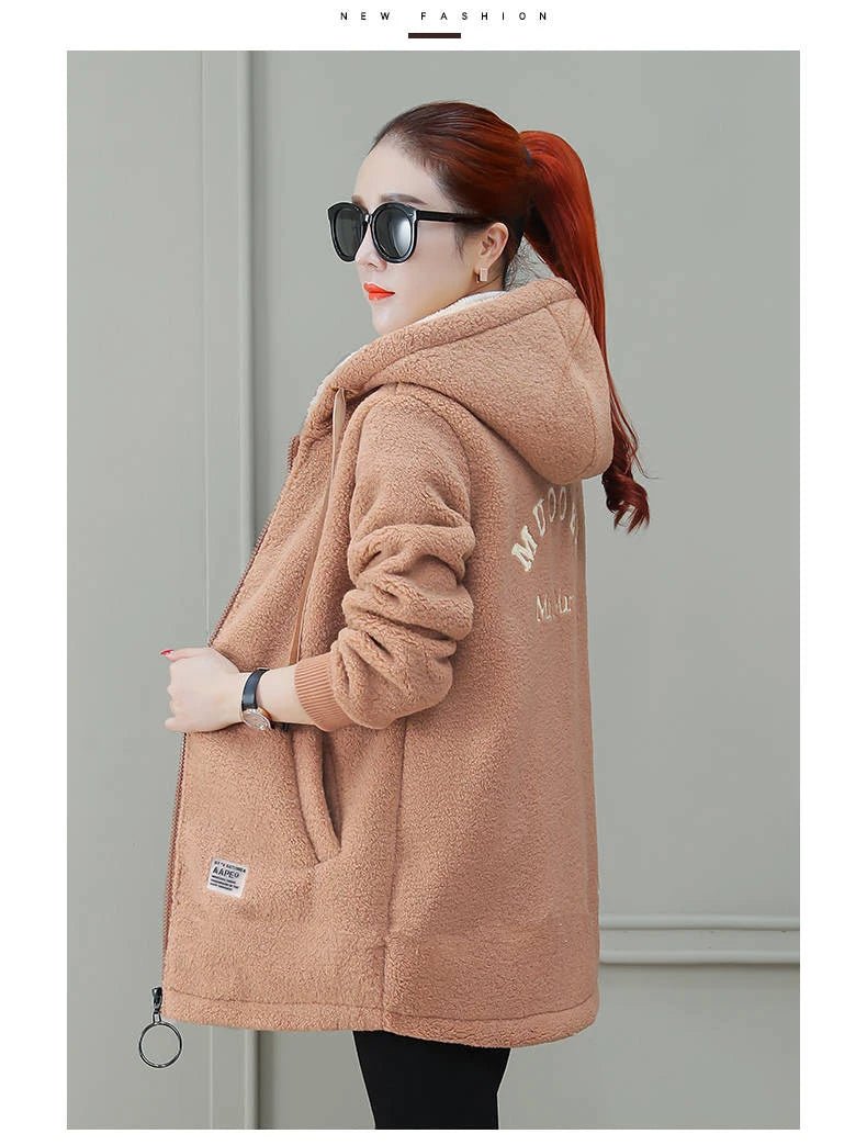 Autumn Winter New Women's Thickened Fleece - lined Medium - length Jacket Style Korean Version Loose - fit Cardigan Top Coats - Maison zamor