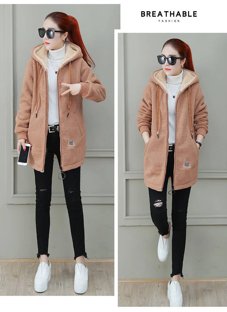 Autumn Winter New Women's Thickened Fleece - lined Medium - length Jacket Style Korean Version Loose - fit Cardigan Top Coats - Maison zamor