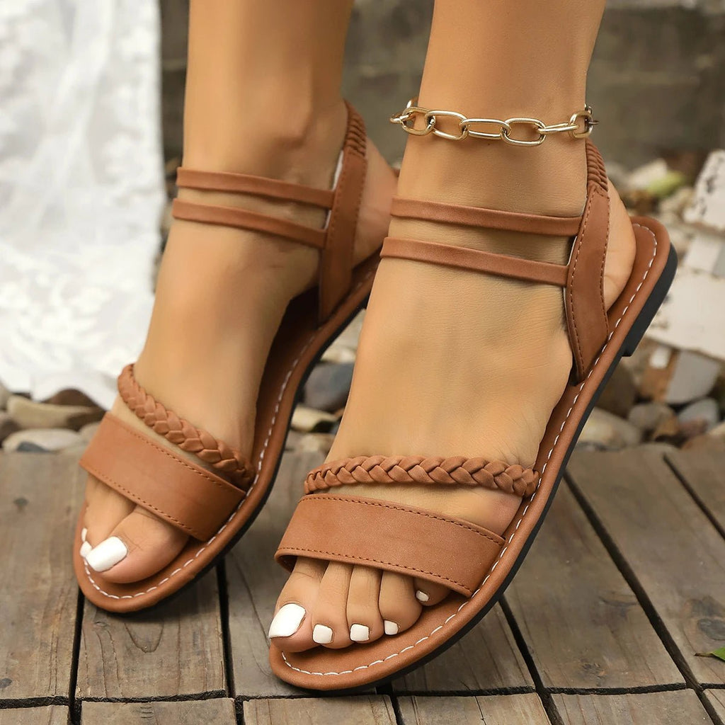 Classic round - toe slip - on women's flat sandals, 2025 new summer fashion style, comfortable large - size beach shoes, women's shoes - Maison zamor
