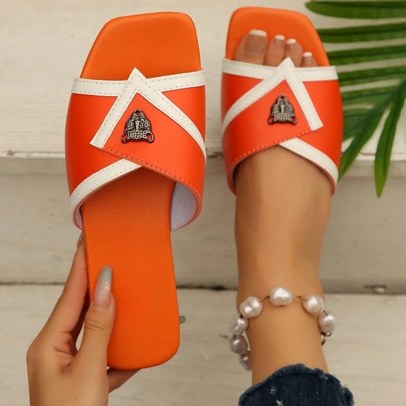 Comfortable and Versatile Flat Non - slip Women's Slippers Square Toe Open Toe Soft Sole Color Block Simple Breathable Flip - flops - Maison zamor