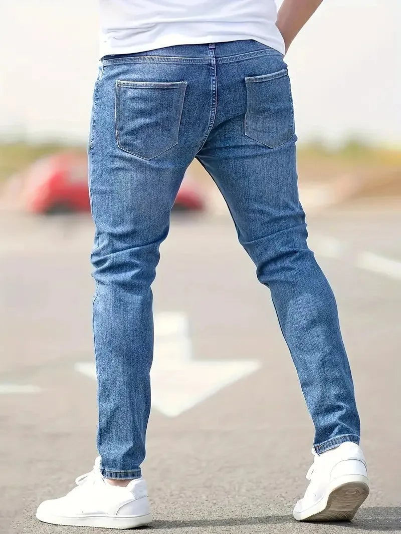 Distressed Men Jeans Denim Holes Skinny Vintage Wash Solid Pencil Pants 2024 Ankle Length Sheath Punk Style Pockets Slim - Maison zamor