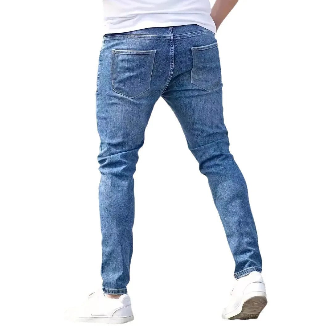 Distressed Men Jeans Denim Holes Skinny Vintage Wash Solid Pencil Pants 2024 Ankle Length Sheath Punk Style Pockets Slim - Maison zamor