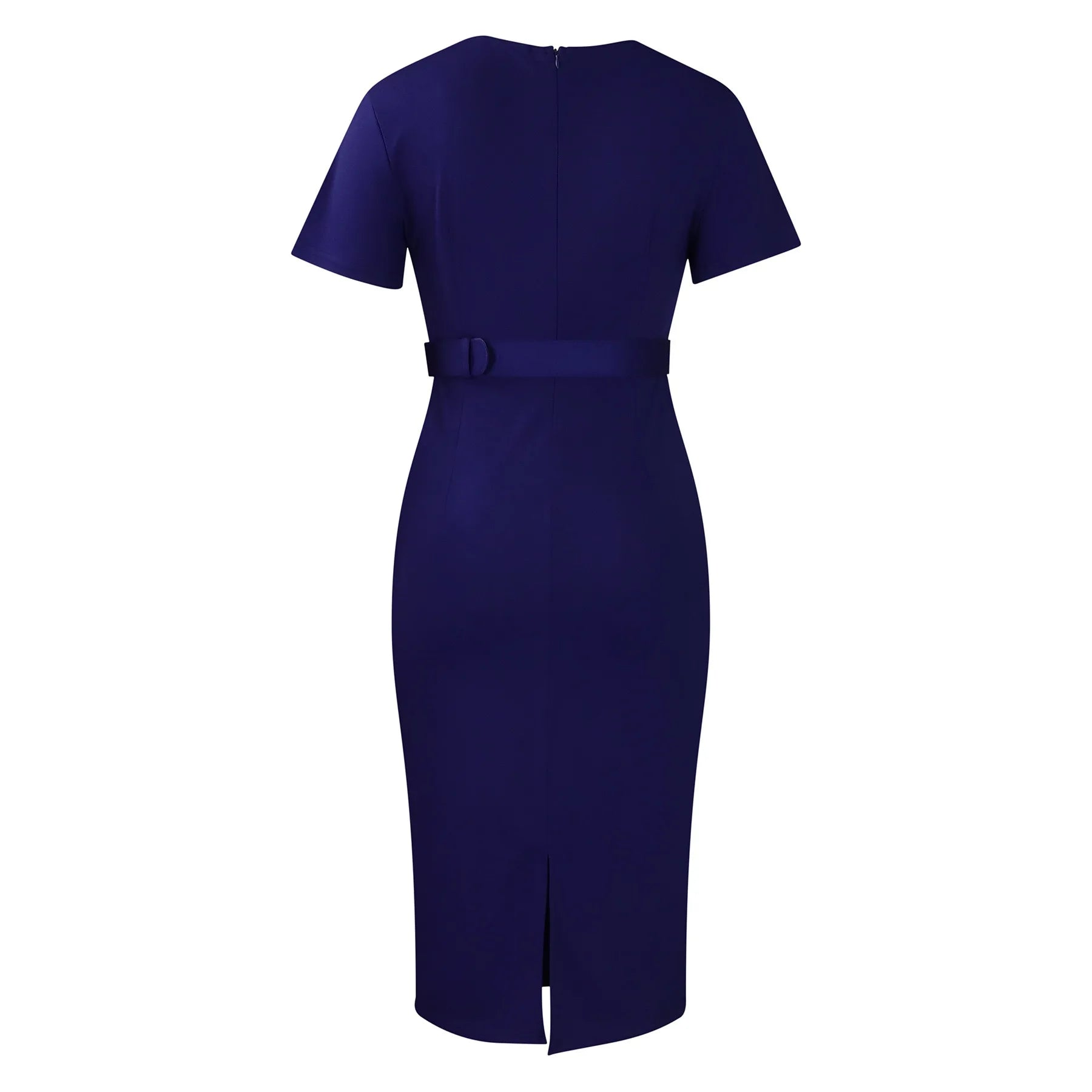 Elegant Office Dresses for Women V Neck Short Sleeve Belt Waisted Straight Mid Calf Formal Female Business Work Wear Dress Midi - Maison zamor