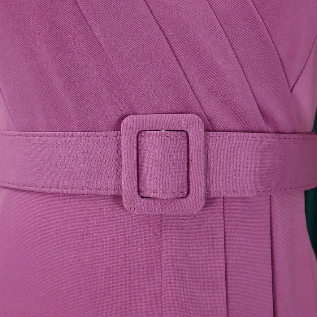 Elegant Office Dresses for Women V Neck Short Sleeve Belt Waisted Straight Mid Calf Formal Female Business Work Wear Dress Midi - Maison zamor