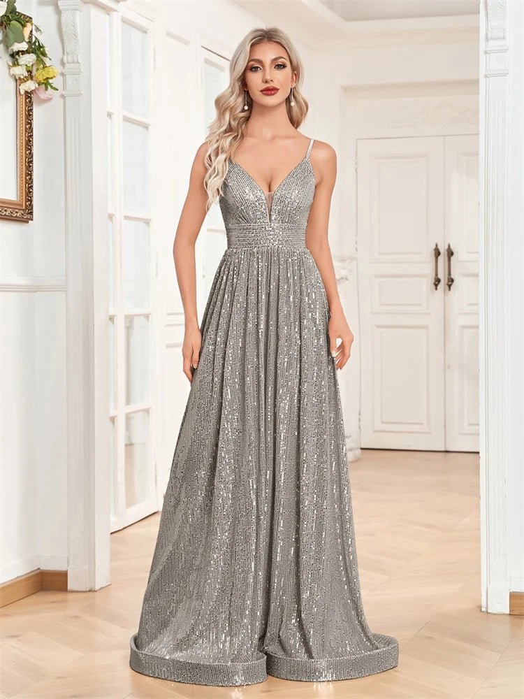 Elegant Sexy Backless Sequins Evening Dress Long 2025 Mermaid Formal Gown Women Wedding Party Dresses Caicktail Graduation Prom - Maison zamor