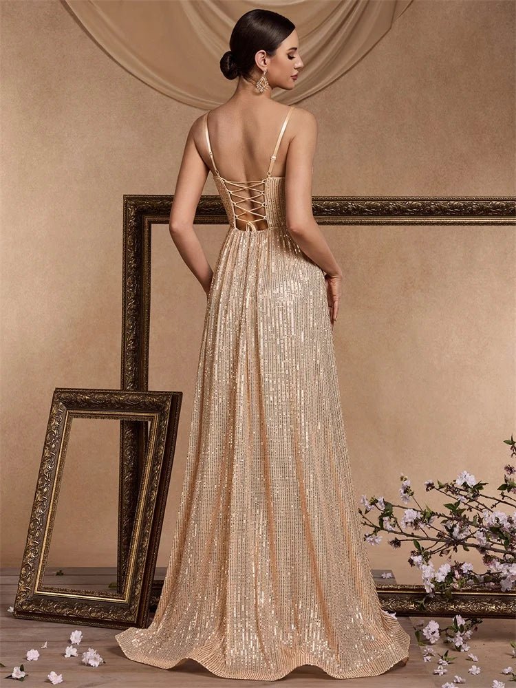 Elegant Sexy Backless Sequins Evening Dress Long 2025 Mermaid Formal Gown Women Wedding Party Dresses Caicktail Graduation Prom - Maison zamor