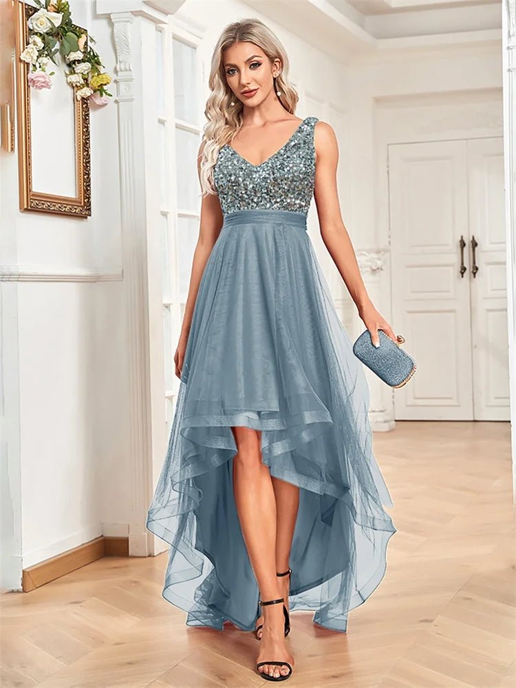 Elegant Women Sleeveless Sequins Floor Length Formal Evening Dresses Luxury V - neck Wedding Party Cocktail Gowns - Maison zamor