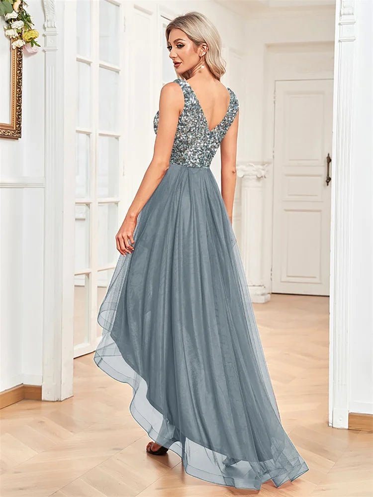 Elegant Women Sleeveless Sequins Floor Length Formal Evening Dresses Luxury V - neck Wedding Party Cocktail Gowns - Maison zamor