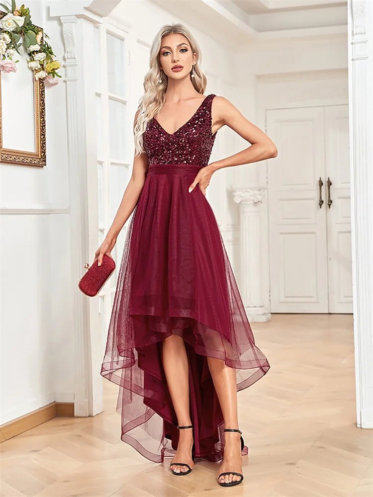 Elegant Women Sleeveless Sequins Floor Length Formal Evening Dresses Luxury V - neck Wedding Party Cocktail Gowns - Maison zamor