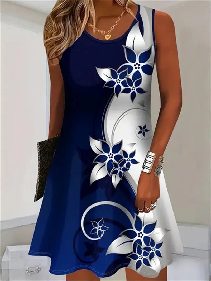 Fashion Floral Pattern Women Mini Dresses Summer Sleeveless Flower 3D Print Street Trend Ladies Dress 3XL Plus Size Casual Dress - Maison zamor