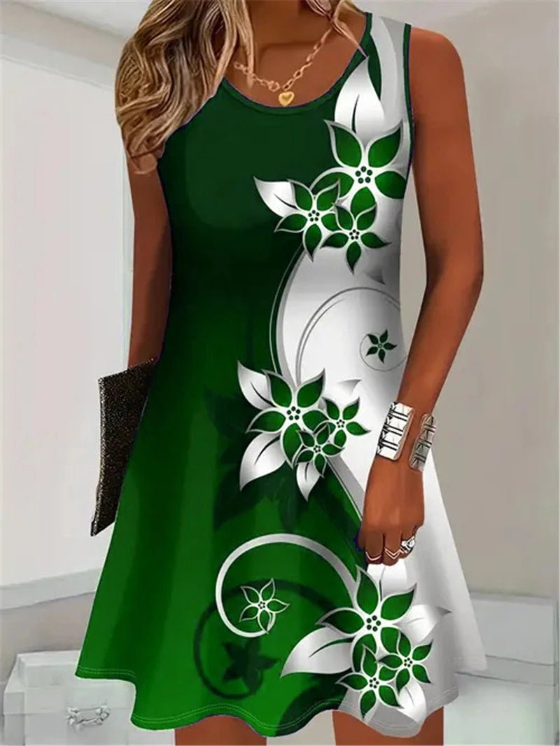 Fashion Floral Pattern Women Mini Dresses Summer Sleeveless Flower 3D Print Street Trend Ladies Dress 3XL Plus Size Casual Dress - Maison zamor