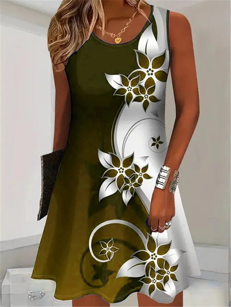 Fashion Floral Pattern Women Mini Dresses Summer Sleeveless Flower 3D Print Street Trend Ladies Dress 3XL Plus Size Casual Dress - Maison zamor