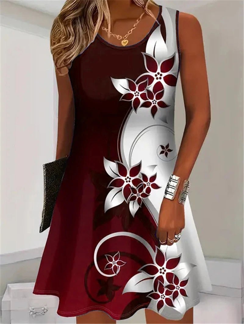 Fashion Floral Pattern Women Mini Dresses Summer Sleeveless Flower 3D Print Street Trend Ladies Dress 3XL Plus Size Casual Dress - Maison zamor