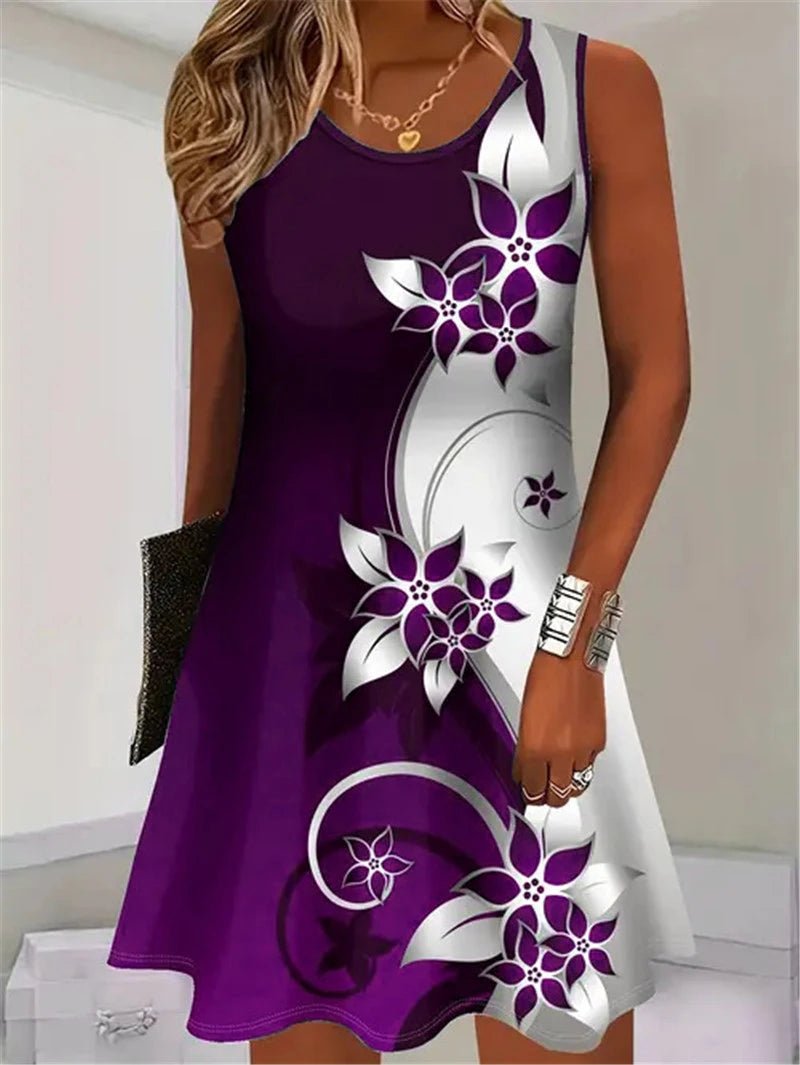 Fashion Floral Pattern Women Mini Dresses Summer Sleeveless Flower 3D Print Street Trend Ladies Dress 3XL Plus Size Casual Dress - Maison zamor
