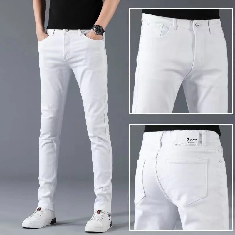 Fashion Mens Slim Fit Denim Pencil Pants High Quality Black White Skinny Stretch Jeans Mens High Street Jeans Four Season - Maison zamor