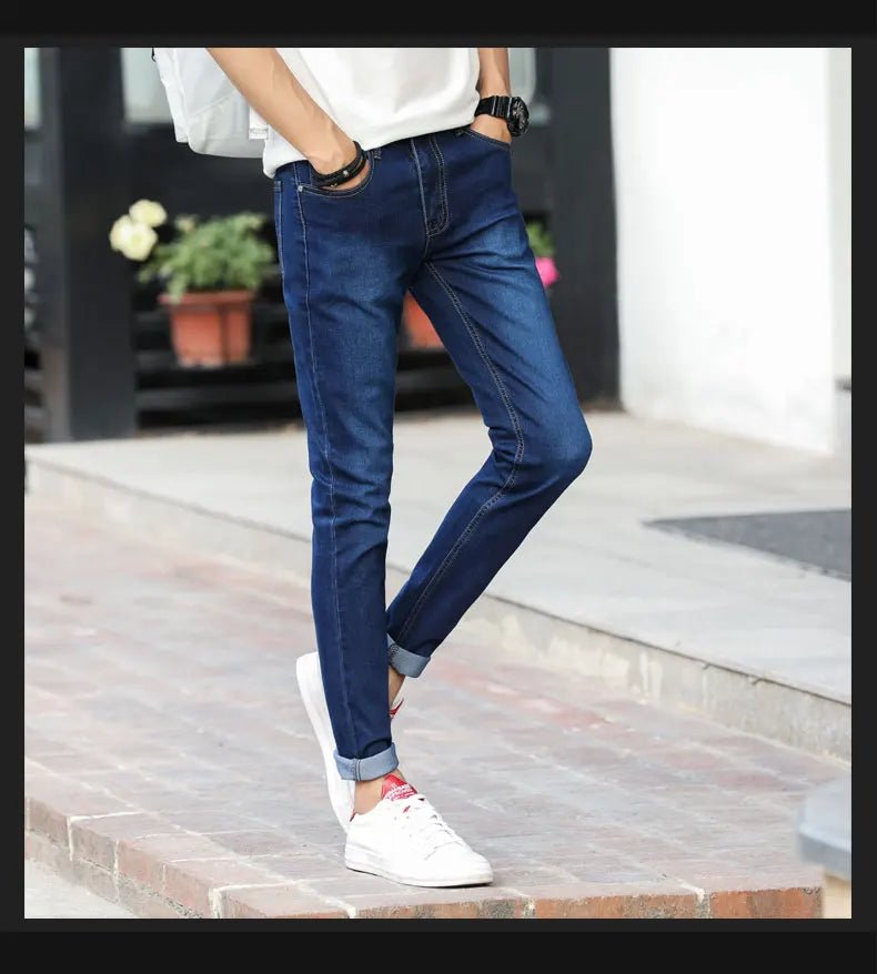Fashion Mens Slim Fit Denim Pencil Pants High Quality Black White Skinny Stretch Jeans Mens High Street Jeans Four Season - Maison zamor