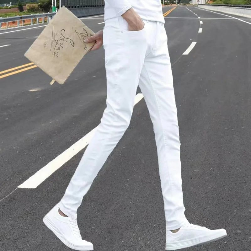Fashion Mens Slim Fit Denim Pencil Pants High Quality Black White Skinny Stretch Jeans Mens High Street Jeans Four Season - Maison zamor