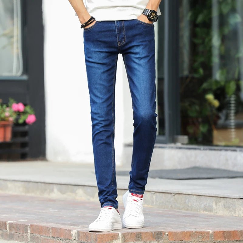 Fashion Mens Slim Fit Denim Pencil Pants High Quality Black White Skinny Stretch Jeans Mens High Street Jeans Four Season - Maison zamor