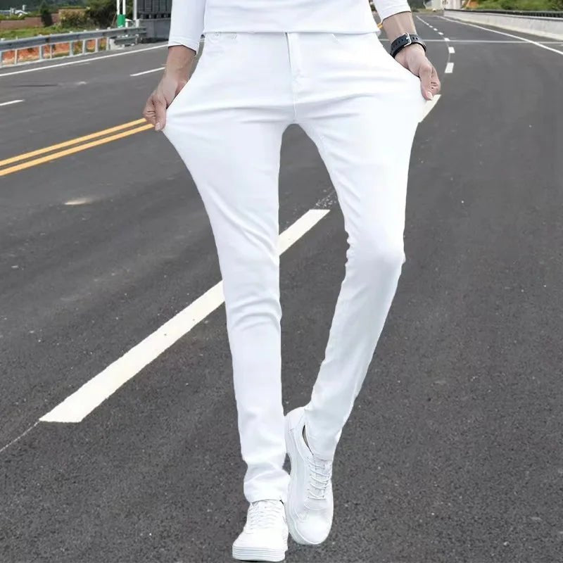 Fashion Mens Slim Fit Denim Pencil Pants High Quality Black White Skinny Stretch Jeans Mens High Street Jeans Four Season - Maison zamor