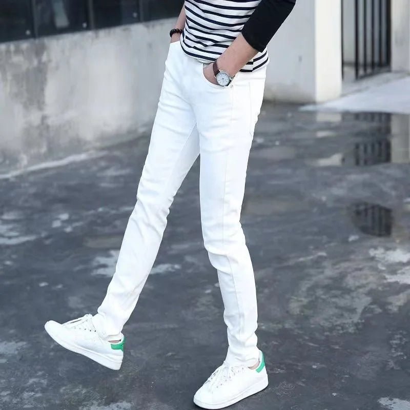 Fashion Mens Slim Fit Denim Pencil Pants High Quality Black White Skinny Stretch Jeans Mens High Street Jeans Four Season - Maison zamor