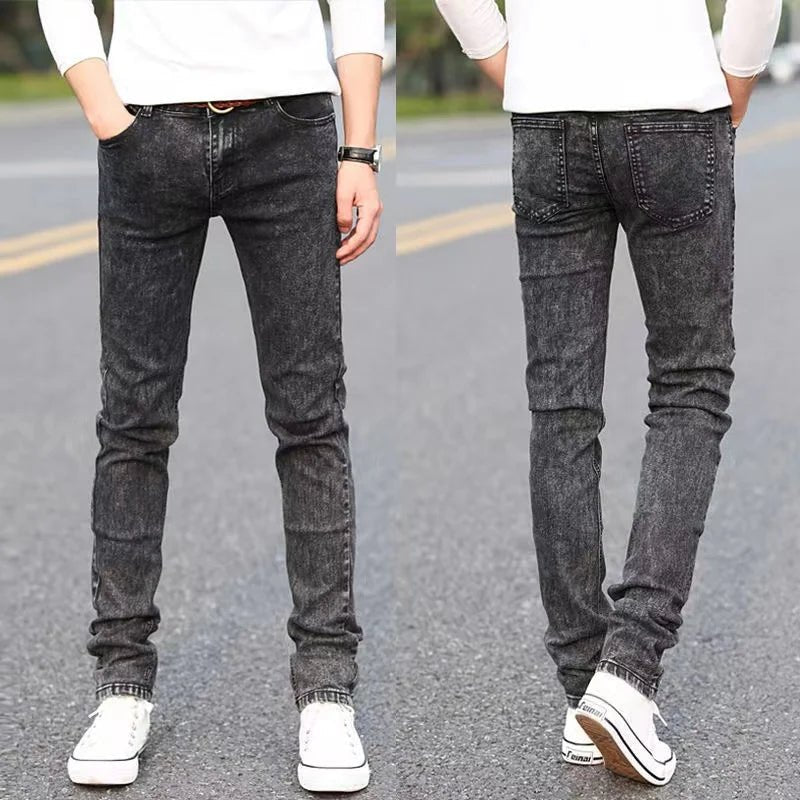 Fashion Mens Slim Fit Denim Pencil Pants High Quality Black White Skinny Stretch Jeans Mens High Street Jeans Four Season - Maison zamor