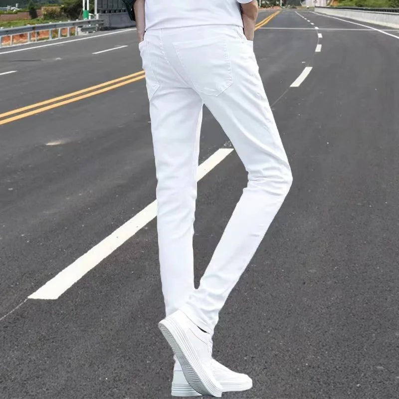 Fashion Mens Slim Fit Denim Pencil Pants High Quality Black White Skinny Stretch Jeans Mens High Street Jeans Four Season - Maison zamor