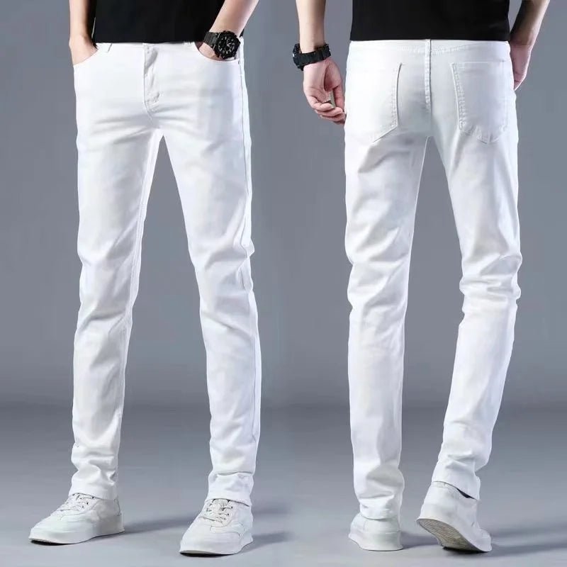 Fashion Mens Slim Fit Denim Pencil Pants High Quality Black White Skinny Stretch Jeans Mens High Street Jeans Four Season - Maison zamor