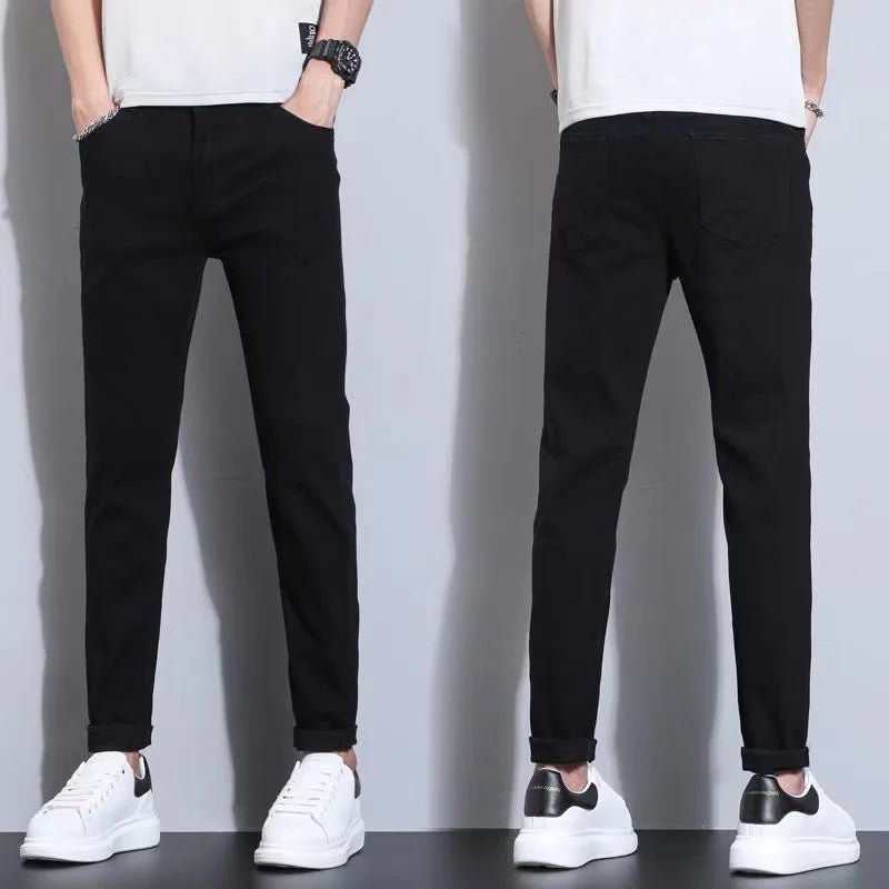 Fashion Mens Slim Fit Denim Pencil Pants High Quality Black White Skinny Stretch Jeans Mens High Street Jeans Four Season - Maison zamor