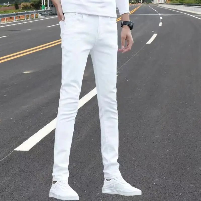 Fashion Mens Slim Fit Denim Pencil Pants High Quality Black White Skinny Stretch Jeans Mens High Street Jeans Four Season - Maison zamor