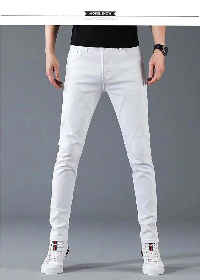 Fashion Mens Slim Fit Denim Pencil Pants High Quality Black White Skinny Stretch Jeans Mens High Street Jeans Four Season - Maison zamor