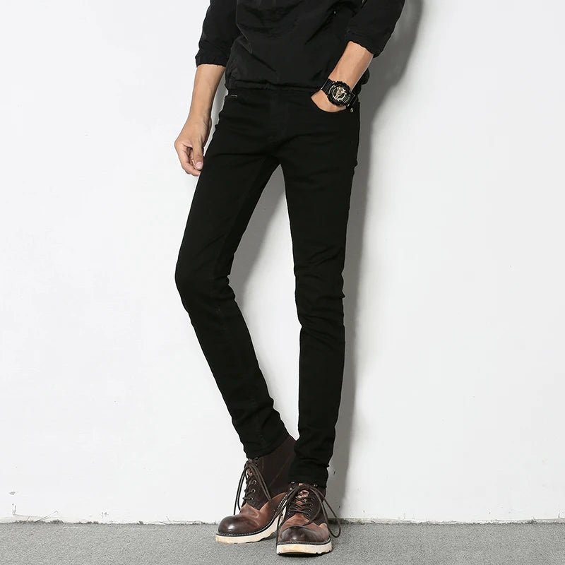Fashion Mens Slim Fit Denim Pencil Pants High Quality Black White Skinny Stretch Jeans Mens High Street Jeans Four Season - Maison zamor