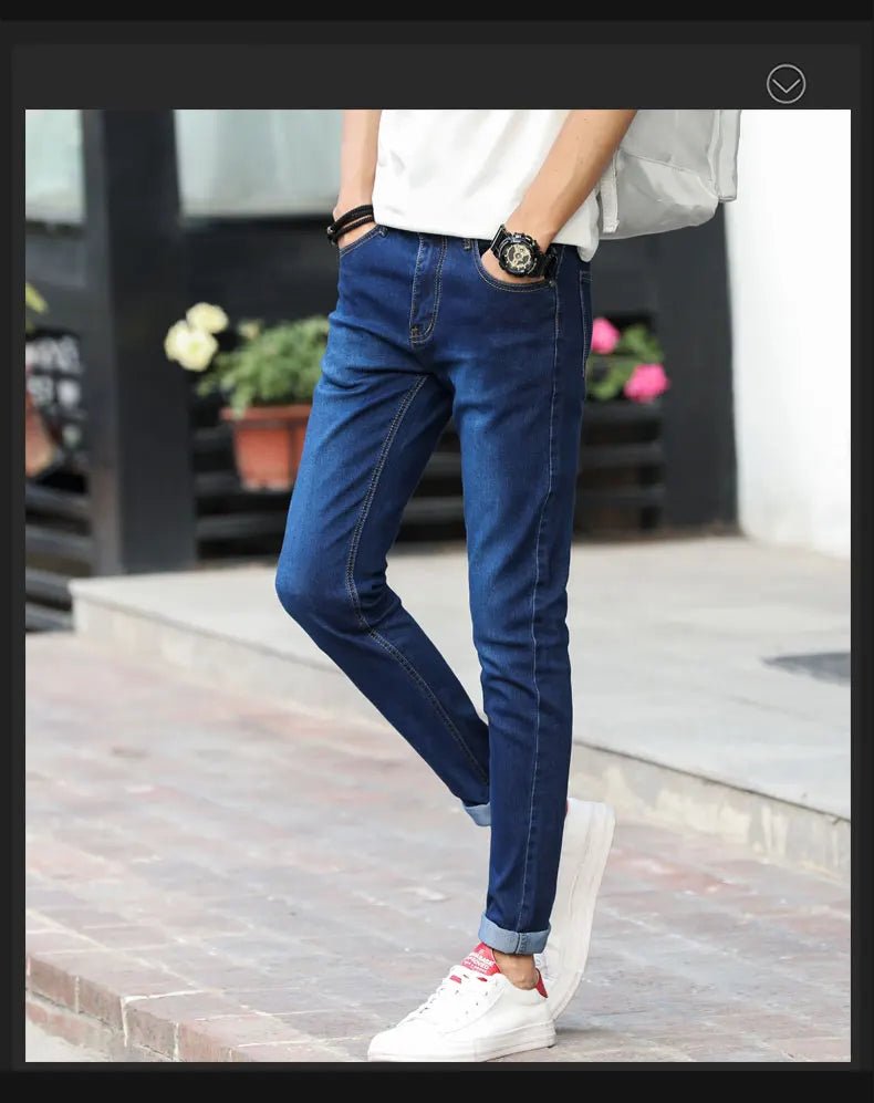 Fashion Mens Slim Fit Denim Pencil Pants High Quality Black White Skinny Stretch Jeans Mens High Street Jeans Four Season - Maison zamor