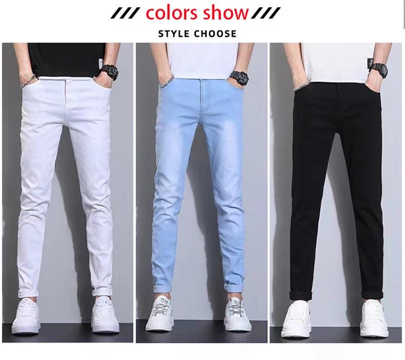 Fashion Mens Slim Fit Denim Pencil Pants High Quality Black White Skinny Stretch Jeans Mens High Street Jeans Four Season - Maison zamor