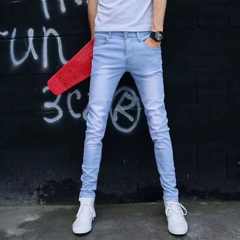 Fashion Mens Slim Fit Denim Pencil Pants High Quality Black White Skinny Stretch Jeans Mens High Street Jeans Four Season - Maison zamor