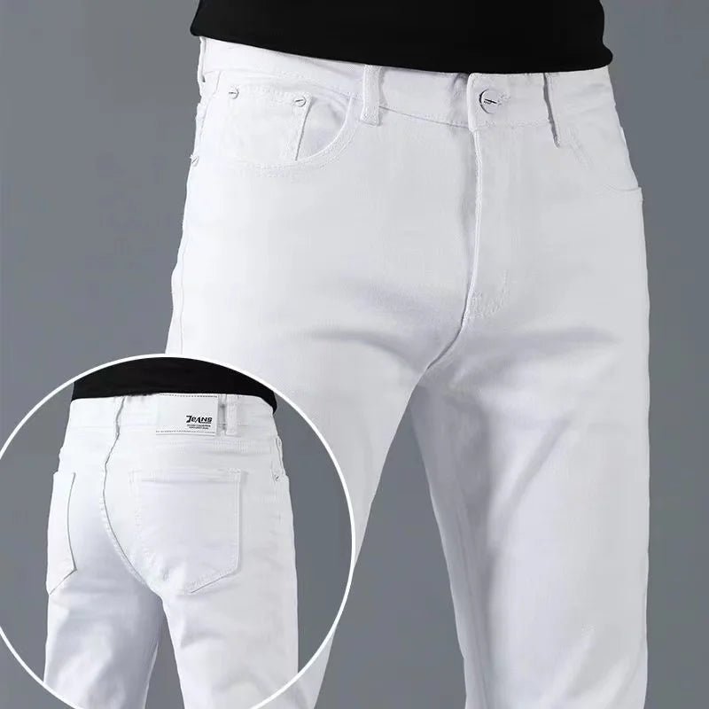 Fashion Mens Slim Fit Denim Pencil Pants High Quality Black White Skinny Stretch Jeans Mens High Street Jeans Four Season - Maison zamor