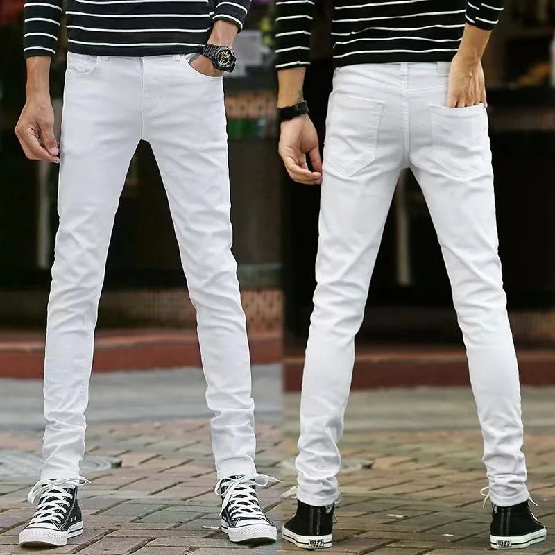Fashion Mens Slim Fit Denim Pencil Pants High Quality Black White Skinny Stretch Jeans Mens High Street Jeans Four Season - Maison zamor