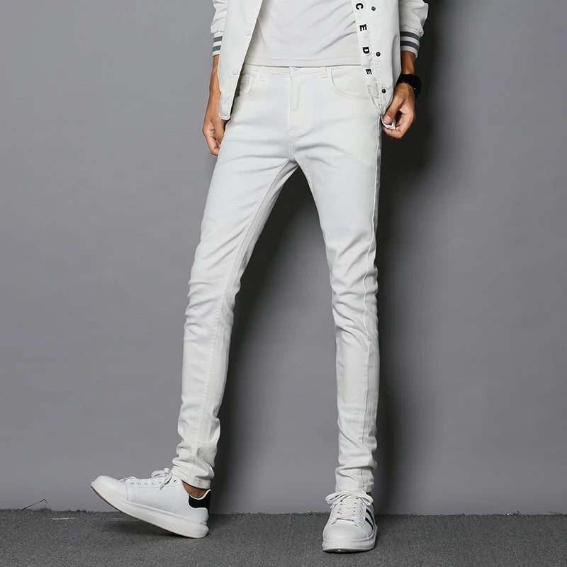 Fashion Mens Slim Fit Denim Pencil Pants High Quality Black White Skinny Stretch Jeans Mens High Street Jeans Four Season - Maison zamor