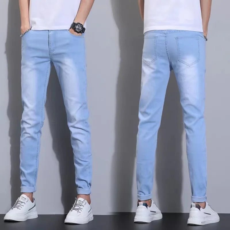 Fashion Mens Slim Fit Denim Pencil Pants High Quality Black White Skinny Stretch Jeans Mens High Street Jeans Four Season - Maison zamor
