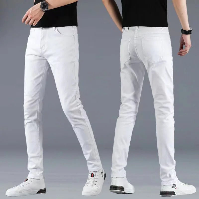 Fashion Mens Slim Fit Denim Pencil Pants High Quality Black White Skinny Stretch Jeans Mens High Street Jeans Four Season - Maison zamor