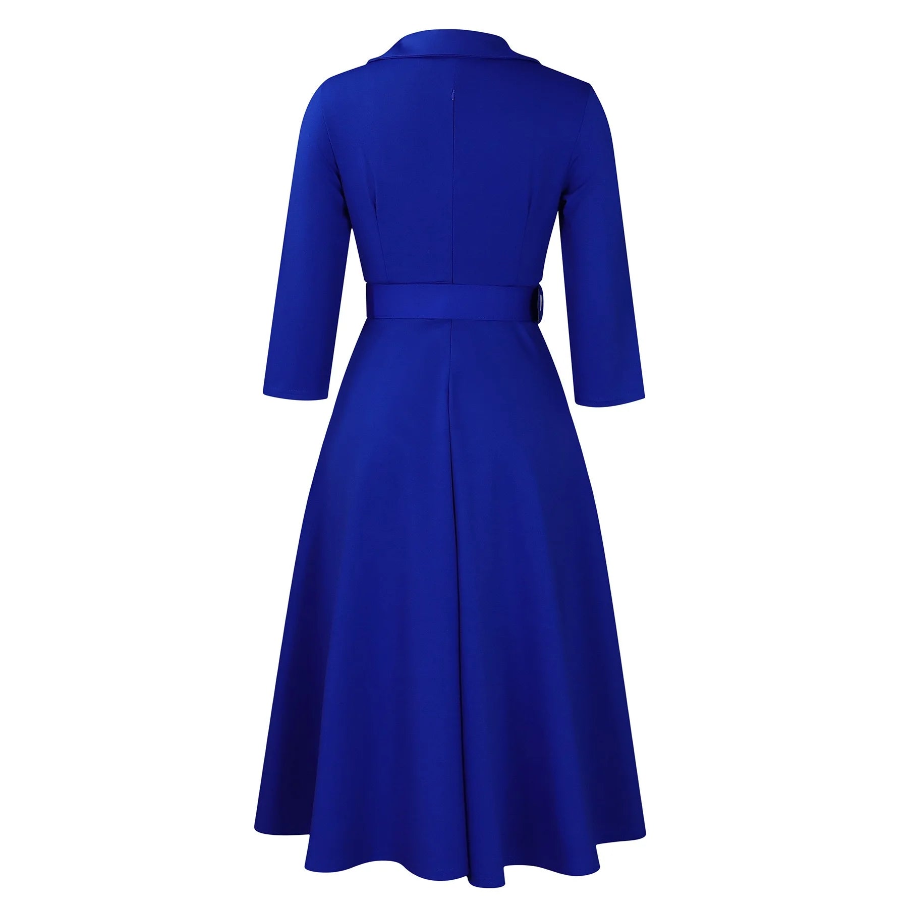 Fashion Office Dresses for Women Turn Down Collar V Neck Belt Waisted Pleated Mid Calf Elegant African Business Work Dress Cloth - Maison zamor