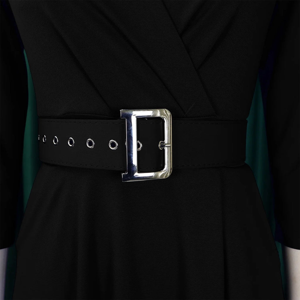Fashion Office Dresses for Women Turn Down Collar V Neck Belt Waisted Pleated Mid Calf Elegant African Business Work Dress Cloth - Maison zamor