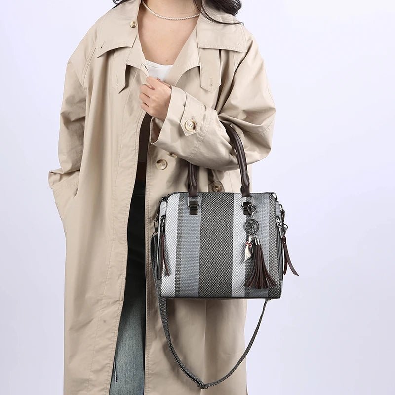 High Quality Women PU Leather Handbags Shoulder Bag Casual Female 4 Pieces Set Crossbody Bags Fashion Stripe Tote Messenger Bag - Maison zamor