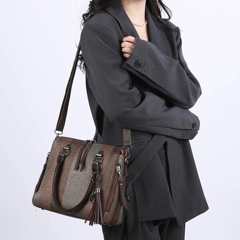 High Quality Women PU Leather Handbags Shoulder Bag Casual Female 4 Pieces Set Crossbody Bags Fashion Stripe Tote Messenger Bag - Maison zamor