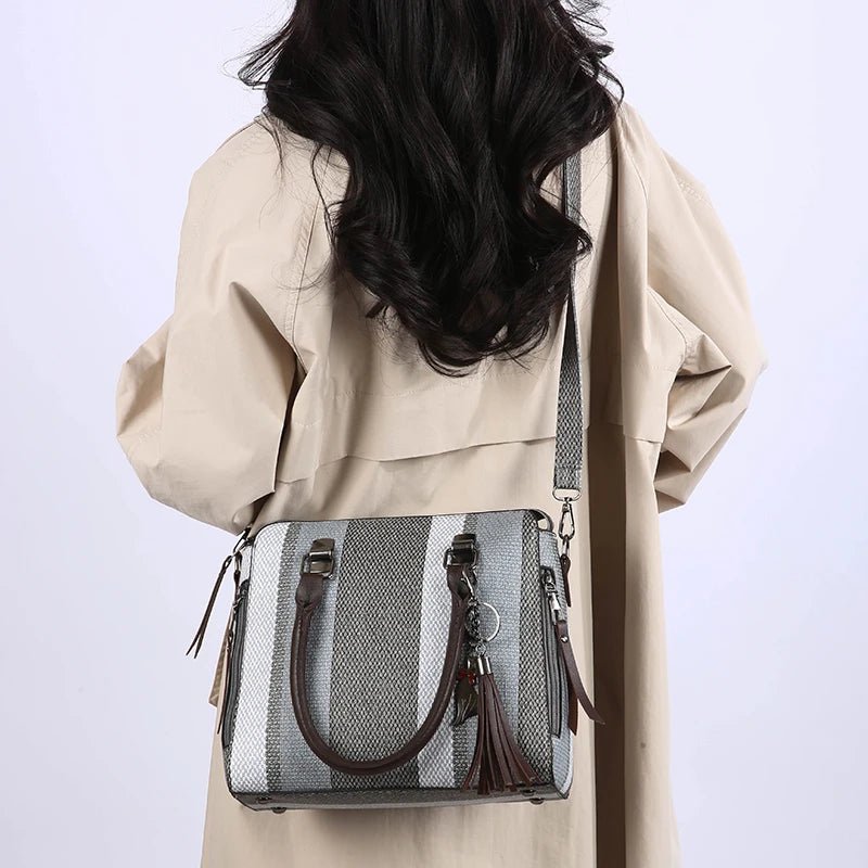 High Quality Women PU Leather Handbags Shoulder Bag Casual Female 4 Pieces Set Crossbody Bags Fashion Stripe Tote Messenger Bag - Maison zamor