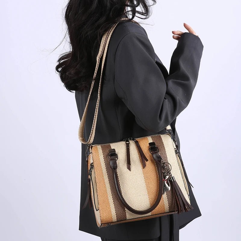 High Quality Women PU Leather Handbags Shoulder Bag Casual Female 4 Pieces Set Crossbody Bags Fashion Stripe Tote Messenger Bag - Maison zamor